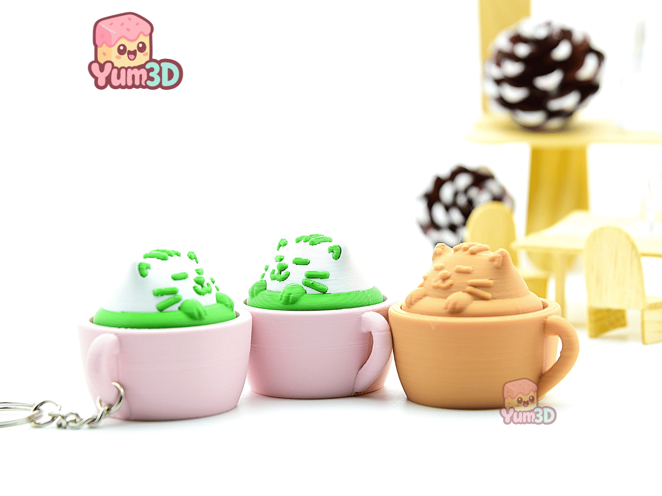 🐱 Yum3D Matcha Cat Fidget Clicker Keychain - Cute Backpack